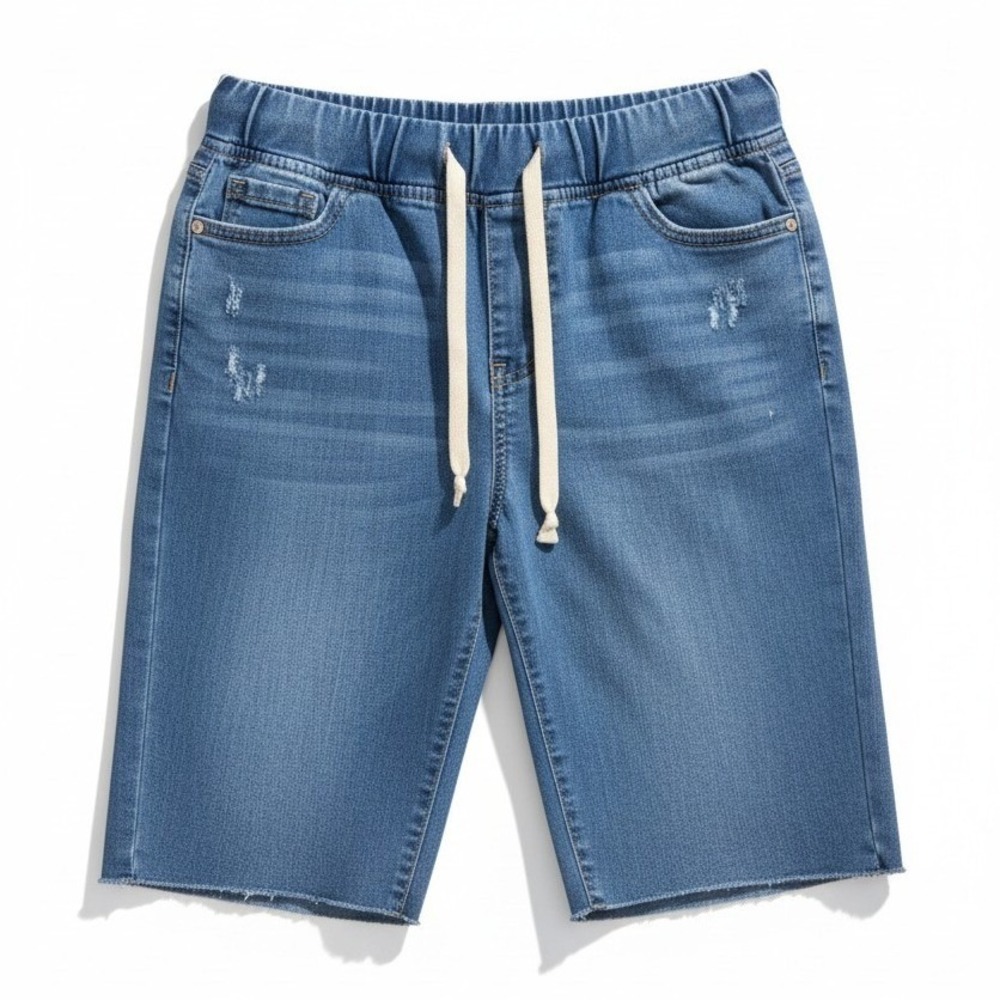 Energie Denim Bermuda Shorts, Medium Wash Elastic Waist, Woman's Size 9, Raw Hem